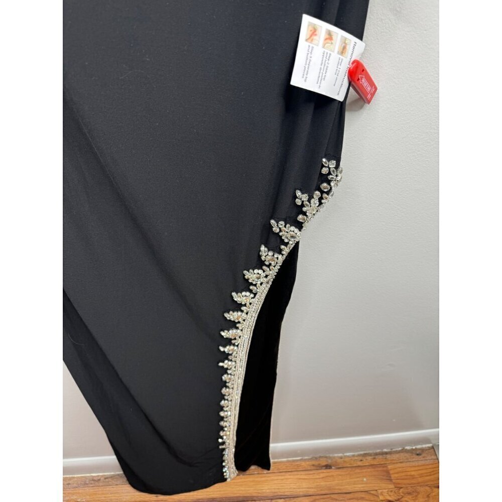 MAC DUGGAL Black Maxi DRESS Size 12 Rhinestone Side Slit Cami Bodycon 42002 New - Picture 6 of 8